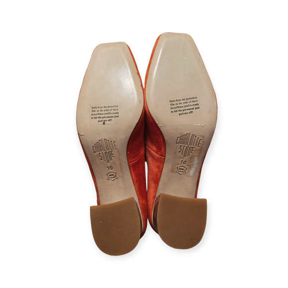 Charlotte Stone Orange Pink Chunky Rainbow Suede Heels Size 10 - Picture 6 of 8